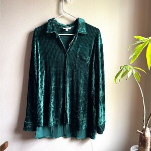 Emerald Green Velvet Button-Up Shirt